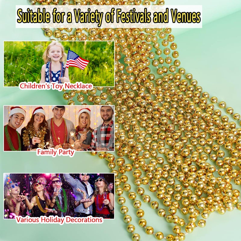 ZZYFGH 33'' 7mm St Patricks Day Beads Necklace  Mardi Gras Beads Necklace Bulk  Metallic Gold Beaded Necklace  Party Costume Necklace(12 Pcs) - Image 5